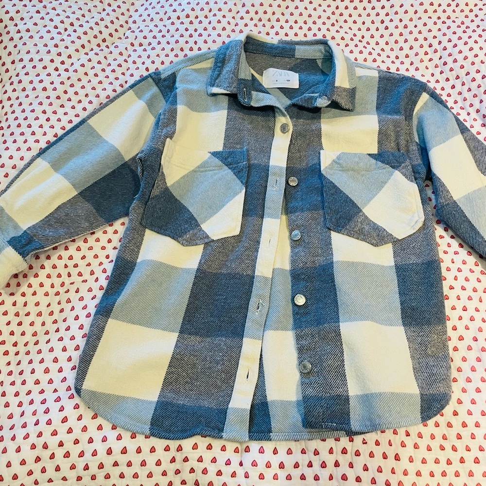Zara girls blue flannel soft jacket